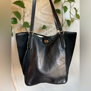 Margot New York Black Leather & Suede Tote Bag Purse – Gold Hardware Laptop Work